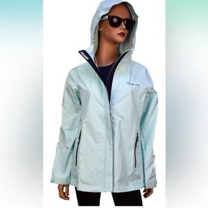 Mint colored vineyard vines rain jacket.